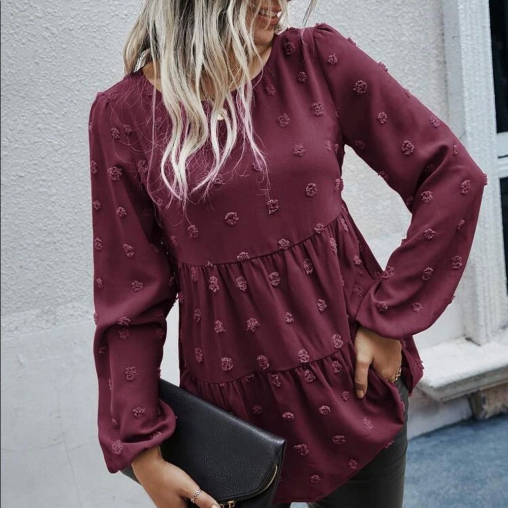 SHEIN Swiss Dot Ruffle Hem Blouse